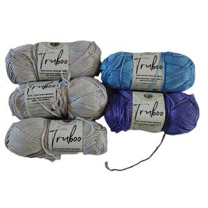 Lion Brand Truboo Yarn Lot 5 Skeins Bamboo Rayon Blue Purple Silver